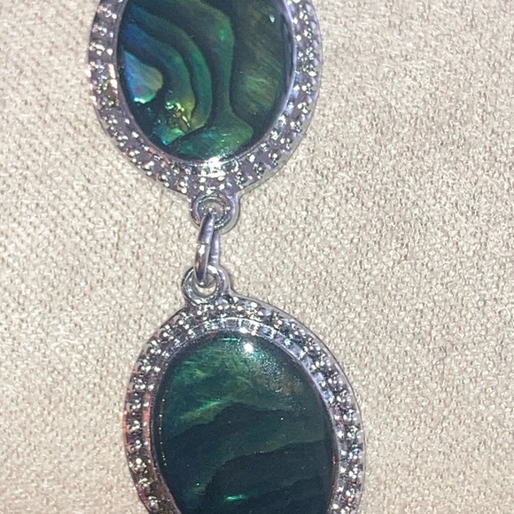 Vintage Silver Tone and Green Abalone Bracelet - Picture 2 of 4